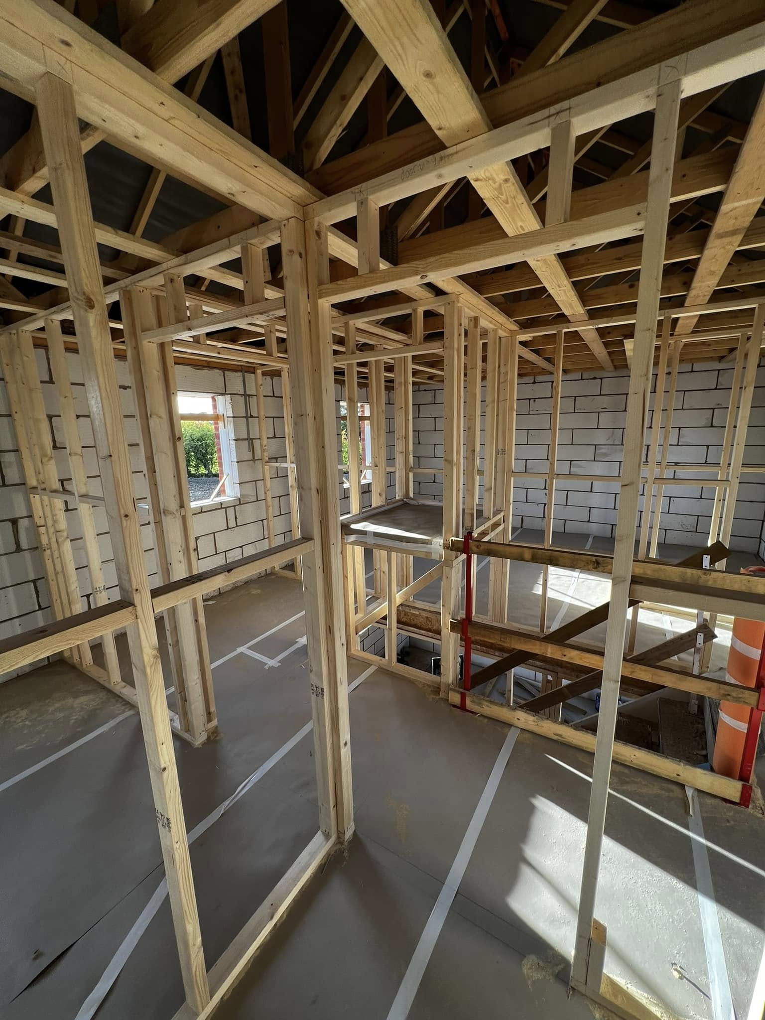 First-fix timber partitions inside a new-build home