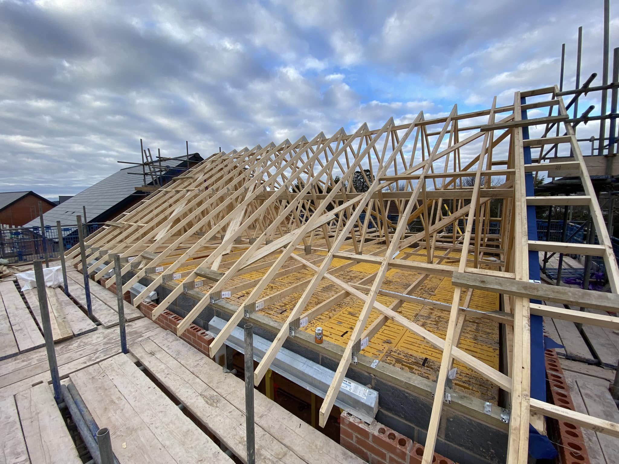 Timber roof trusses installed on a UK new-build development
